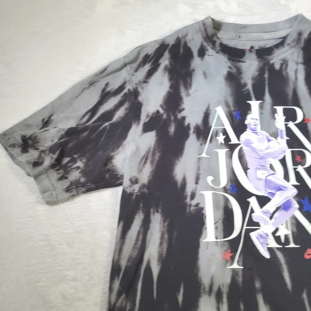 Jordan T-Shirt Mens Small Grey Black Tie Dye Graphic Air Jordan Jumpman Nike